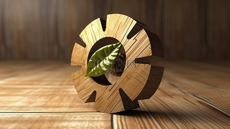木质背景 3D 生态技术概念图