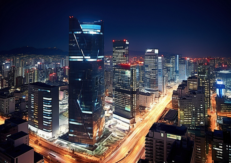 首尔的夜景，市中心布满高楼大厦