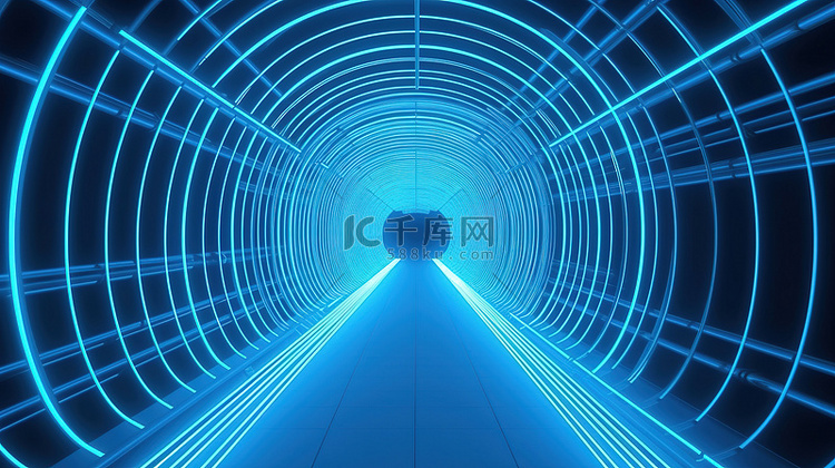 霓虹灯 3d 中的蓝色背景隧道