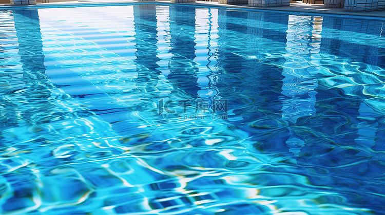 游泳池中清澈的蓝色水的 3D 插图