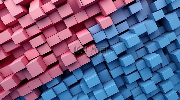 粉红色和蓝色砖纹理背景的 3d