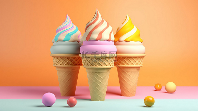 奶油冰淇淋的美味 3D 插图