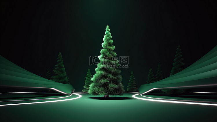 冷杉树枝圣诞树布局背景的 3d