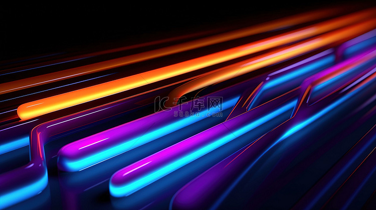 抽象背景中的 3d 霓虹灯线