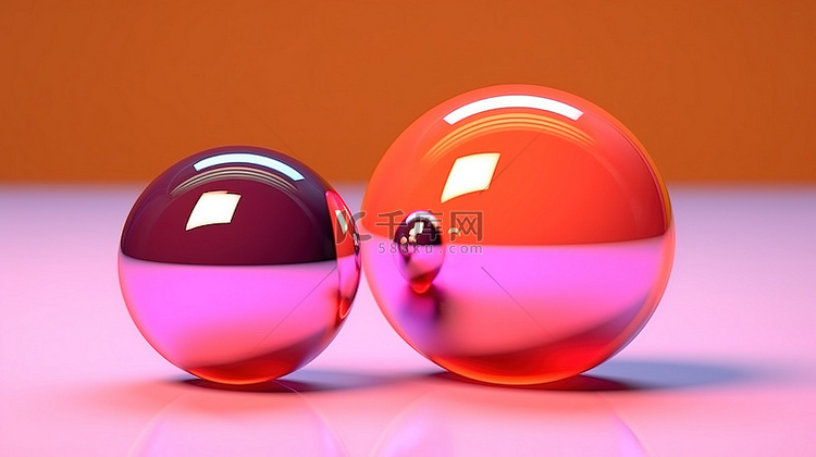 粉色和橙色两个抽象球体的特写 