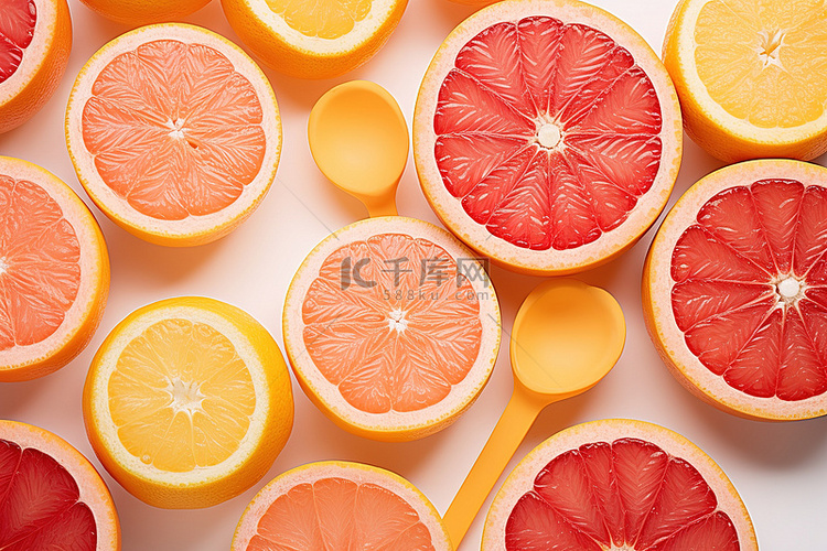 橙片柠檬片和柚子