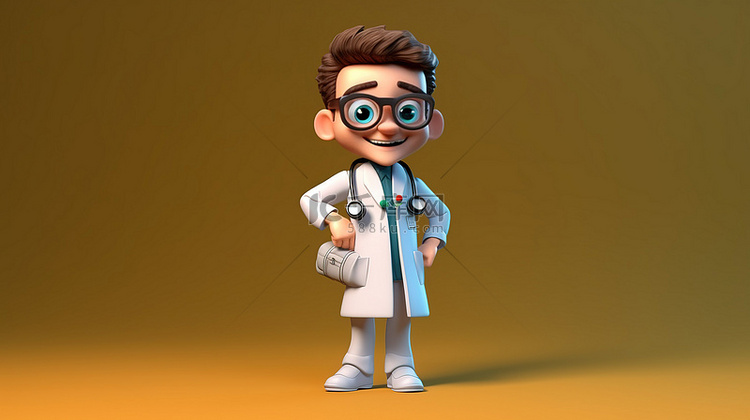 活泼的医生3D卡通人物