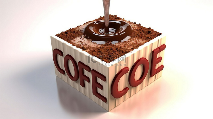 用文字描述咖啡概念的 3D 立方体