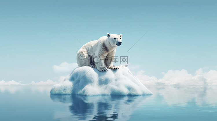 栖息在小冰山上的北极熊的 3d