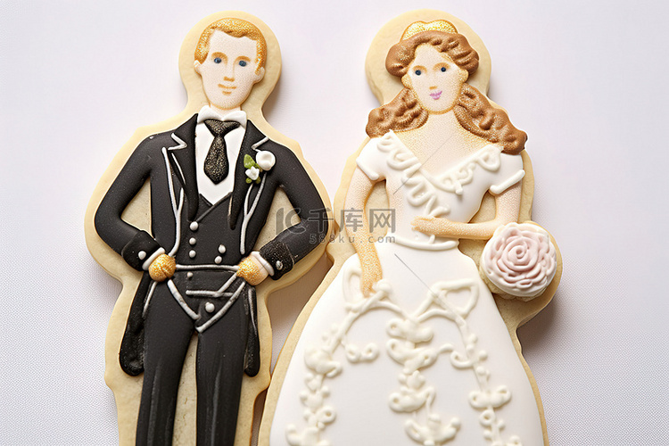 以婚礼风格装饰的情侣饼干