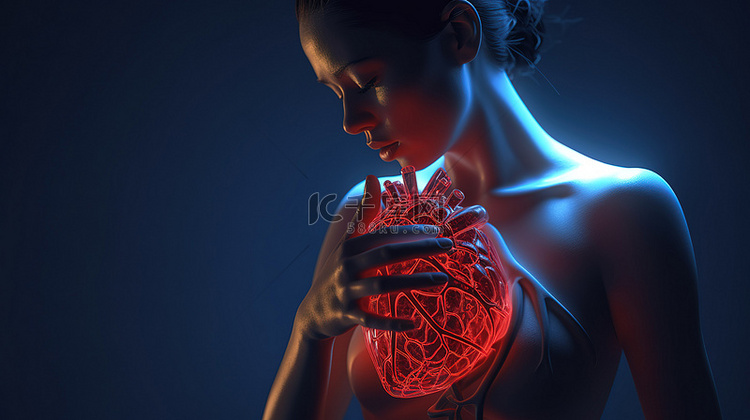 3D 医学插图中表现出痛苦的心
