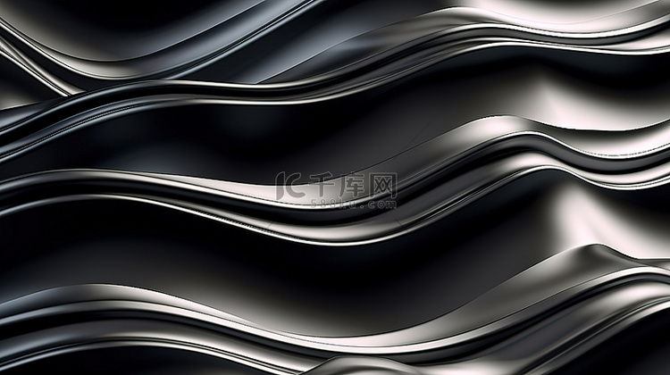 抽象金属曲线和波浪的 3d 插图
