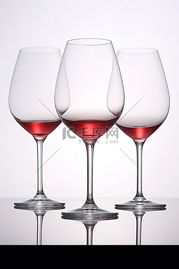 3 个玻璃杯套装，每件含红酒 