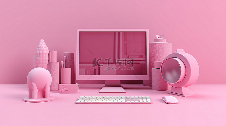 优雅的粉红色计算机与互联网搜索