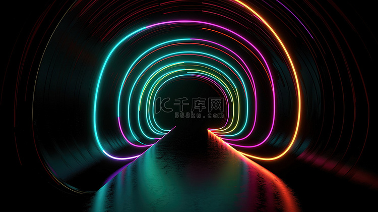 抽象 3d 渲染中的霓虹灯隧道