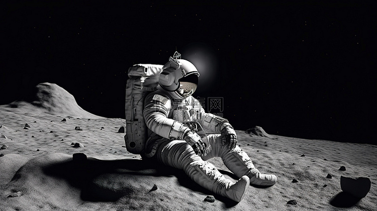 一名宇航员坐在月球上，手放在头