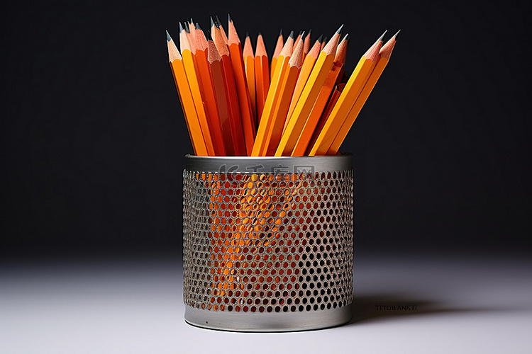 金属铅笔盒装有橙色铅笔