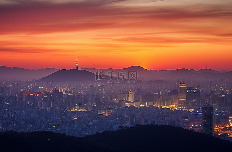日落时的韩国首尔天际线