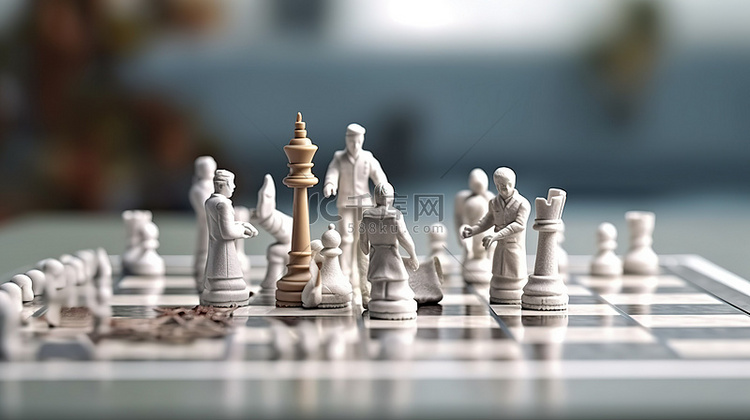 规划成功商人通过下棋 3D 渲