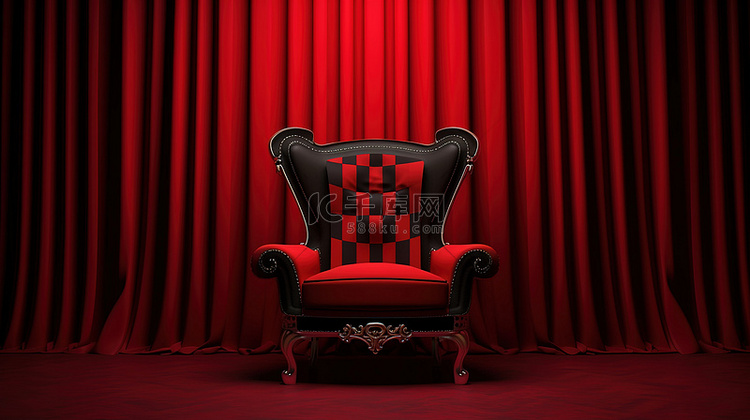 3D 制作的黑色和红色窗帘背景