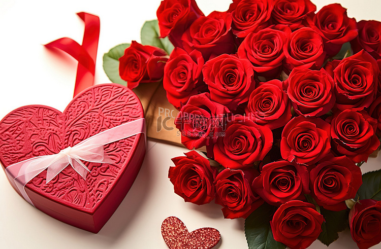 心形礼品盒和盒子里的玫瑰