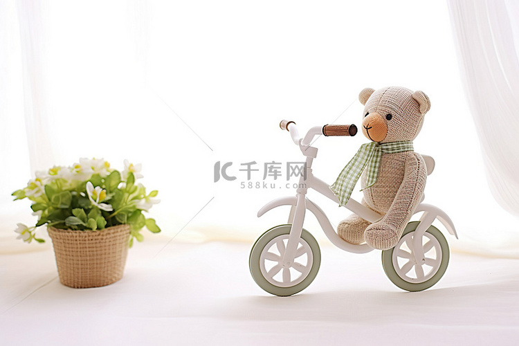 白布上的熊和自行车