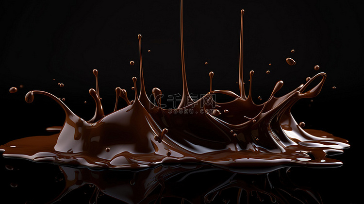 3d 渲染甜点酱流动黑巧克力或