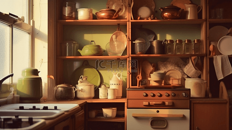 厨房黄色陶瓷柜子卡通