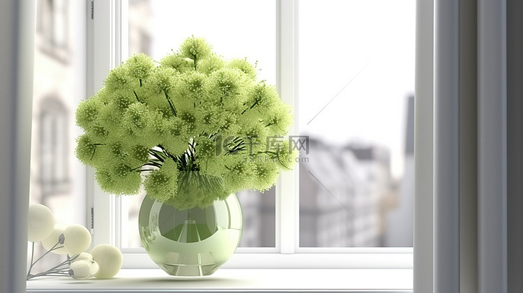 各种迷人的绿色花朵装饰着 3D