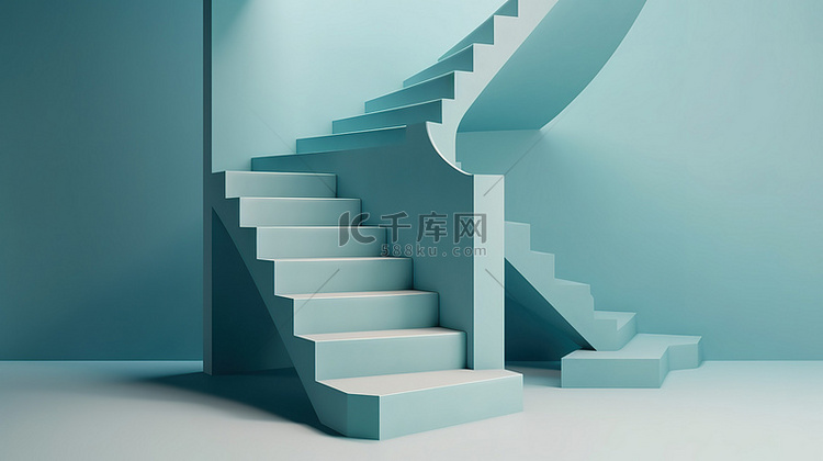 3D 渲染中的抽象楼梯与空白背