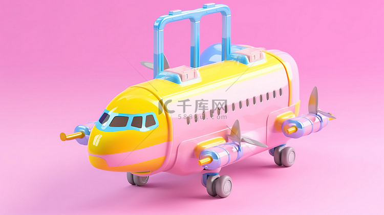 旅行风格多色手提箱，配有粉色背