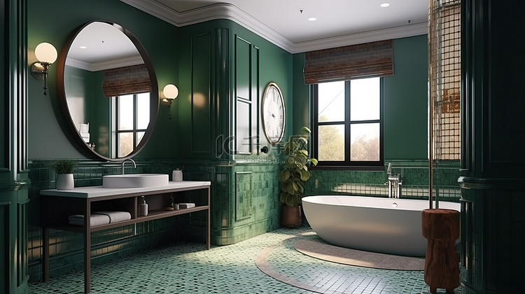 经典酒店浴​​室的优雅 3D 