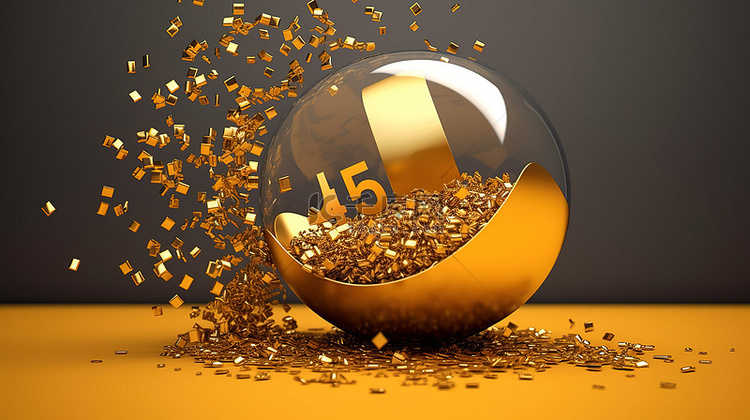 金色五彩纸屑和玻璃球的 3D 