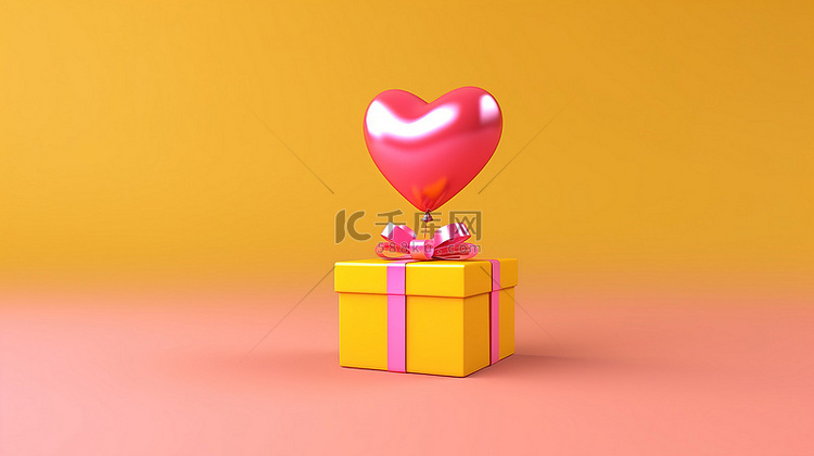 心形气球和粉色礼品盒的 3D 