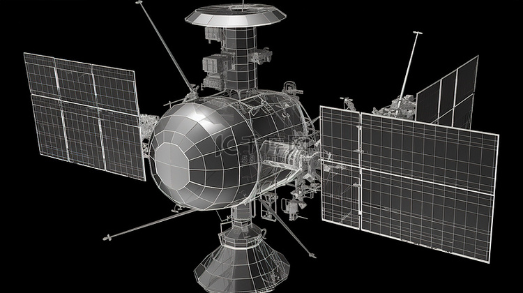 x 射线卫星的黑色隔离 3d 渲染
