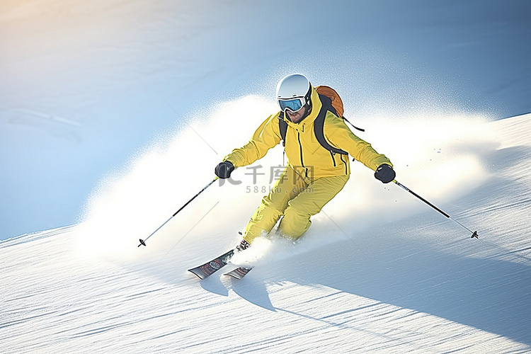 一个人从斜坡上滑雪