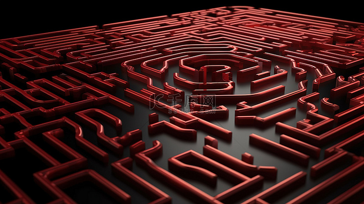 黑色背景下 3d 渲染中的红色迷宫