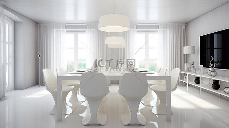 优雅的用餐空间设有宽敞的白色桌