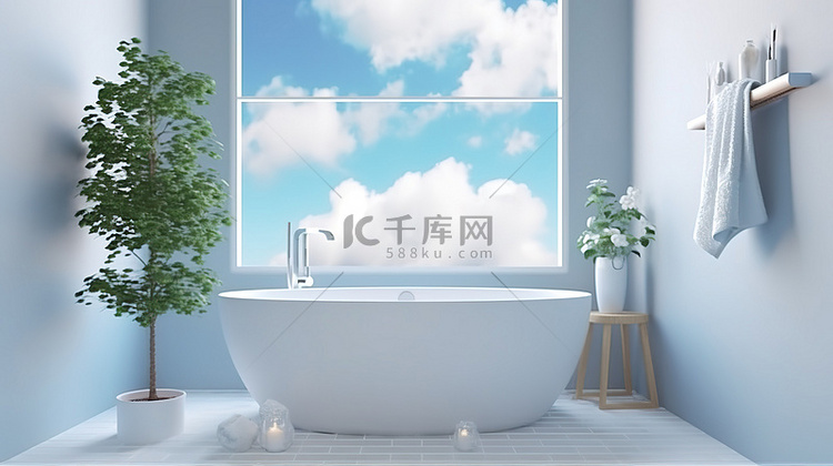 多云天空的浴室浴缸鸟瞰图和带盆