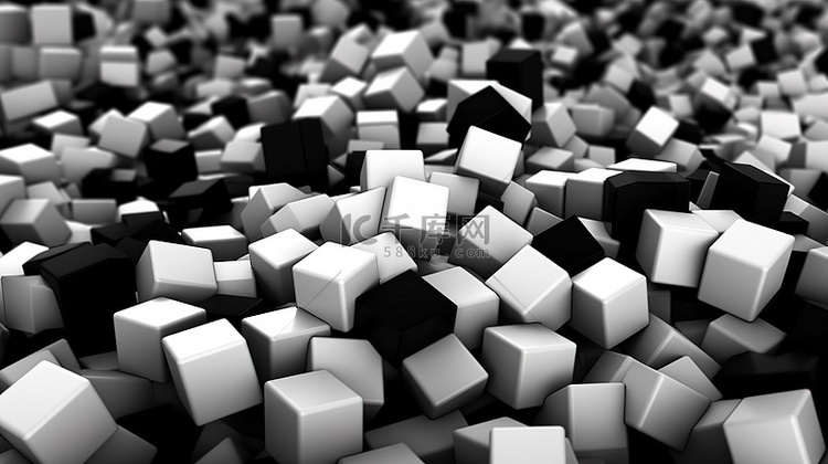 黑白插图中的 3D 抽象立方体堆栈