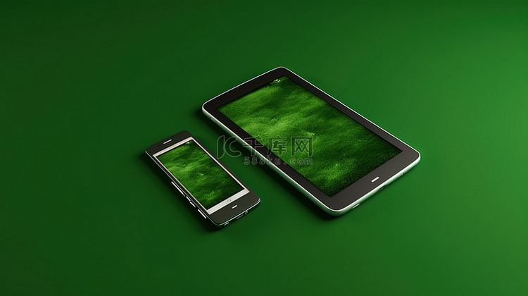 绿色背景与手机和平板电脑的 3