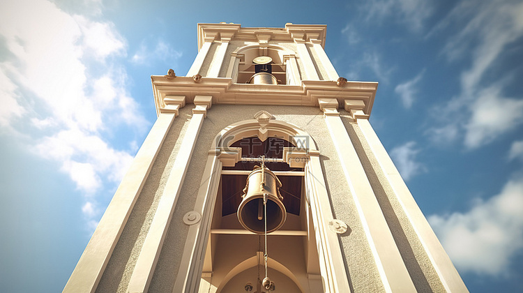天主教堂雄伟钟楼的说明性 3D