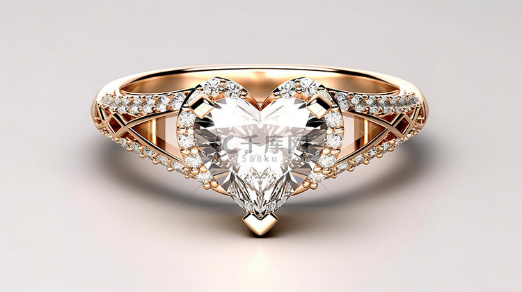 3d 渲染金钻石戒指在白色背景