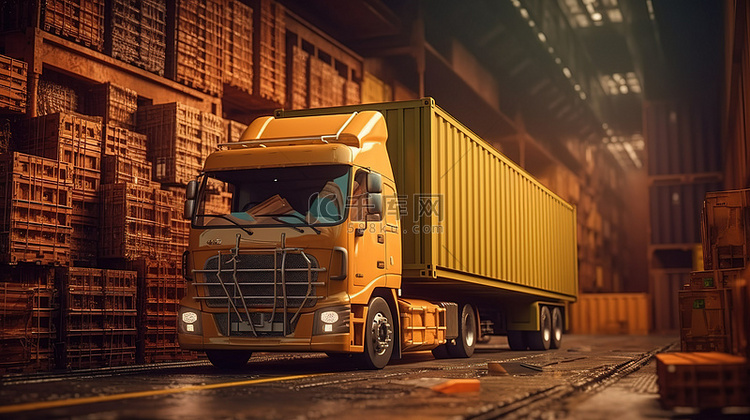 货物运输和交付概念的 3D 渲染
