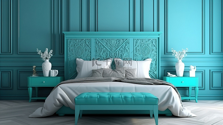 优雅的床，配有壁挂式床头柜，迷