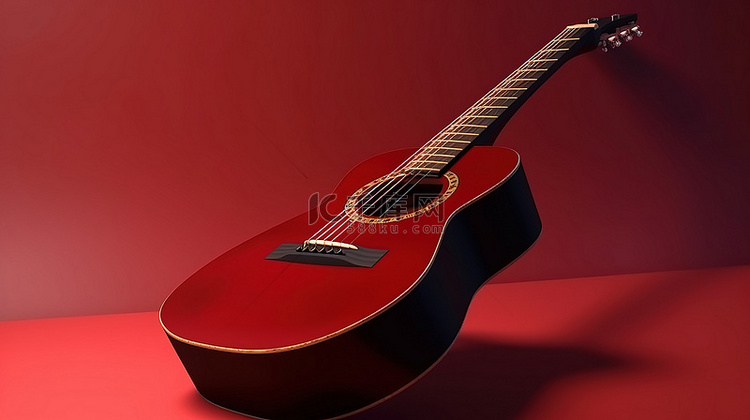 声学吉他在充满活力的红色背景下