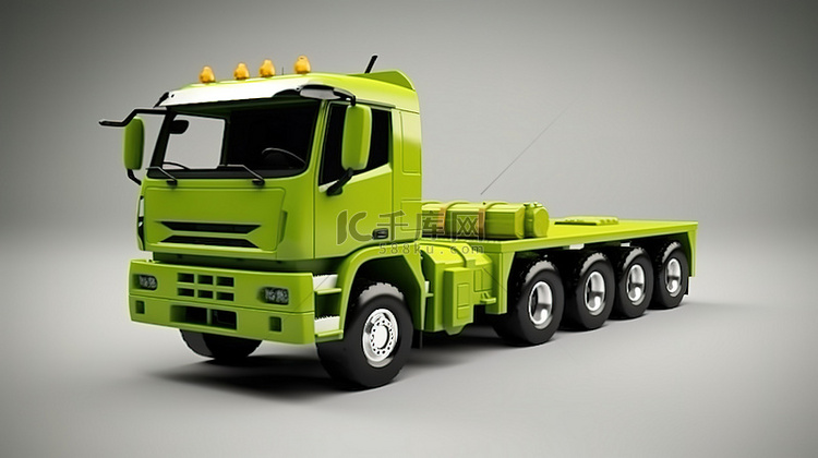 3D 渲染绿色货运拖车，设计用