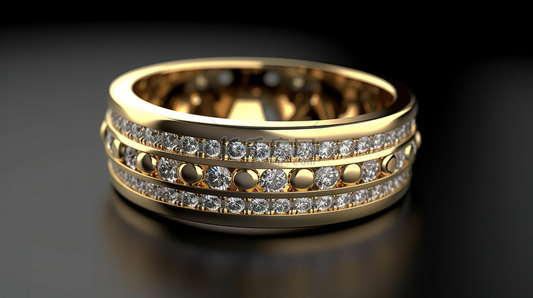 镶有耀眼钻石的黄金戒指的令人惊