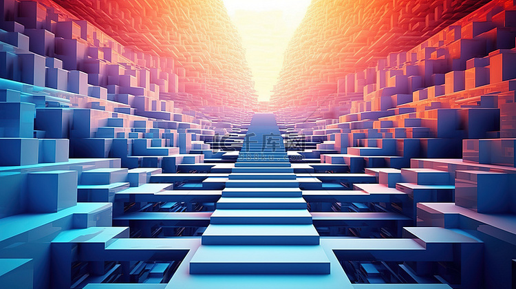 未来派楼梯 3D 渲染科幻设计