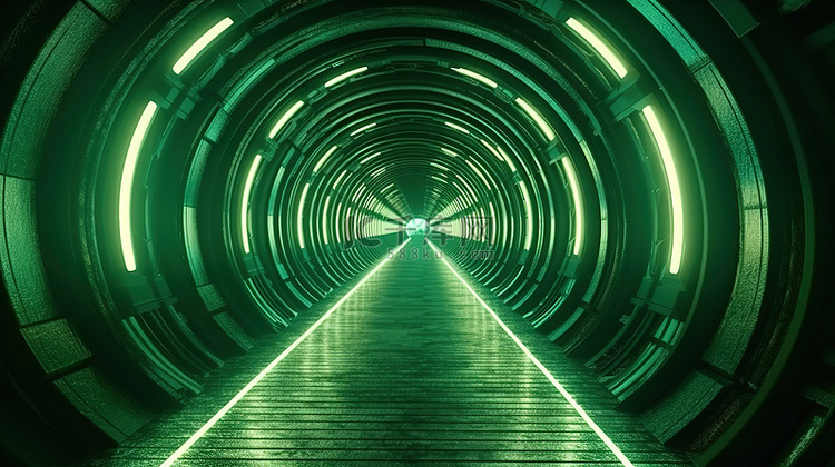 绿色照明未来混凝土走廊时间隧道